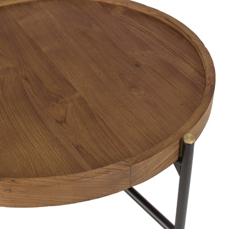 Table basse ronde SIXTINE en teck recyclé 58x58cm