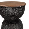 SIXTINE Black Rattan Side Table Recycled Teak Wood Top