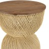 SIXTINE Beige Rattan Side Table - Recycled Teak Wood Top