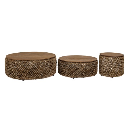 Set de 3 tables basses rondes en tissage de cocotier