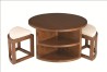 Table basse ronde LAUREN - Bois Mindi - 2 tabourets