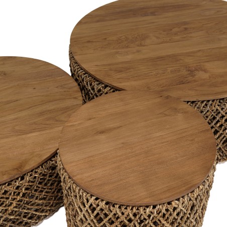 SIXTINE - Set of 3 Round Coffee Tables | Coconut Fibre Weave