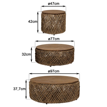 Set de 3 tables basses rondes en tissage de cocotier