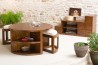 Table basse ronde LAUREN - Bois Mindi - 2 tabourets