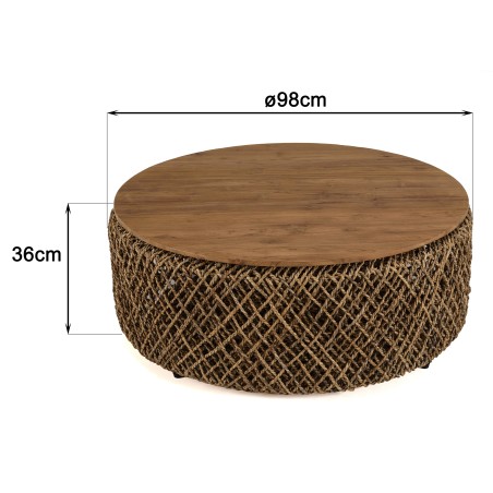 SIXTINE Round Coffee Table 100x100cm - Natural and Recycled Materials