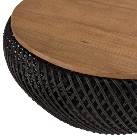 Table basse ronde SIXTINE en rotin noir 65x65cm