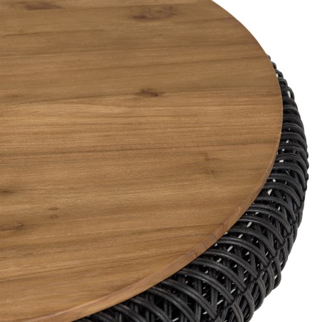 Table basse ronde SIXTINE en rotin noir 80x80cm