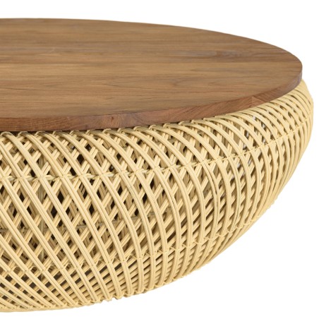 SIXTINE Round Coffee Table 80x80cm in Beige Rattan