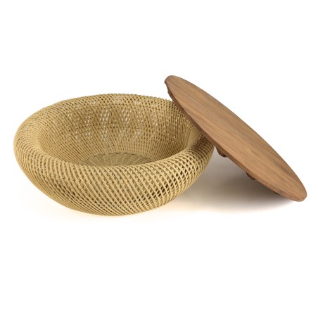Table basse ronde SIXTINE en rotin beige 80x80cm