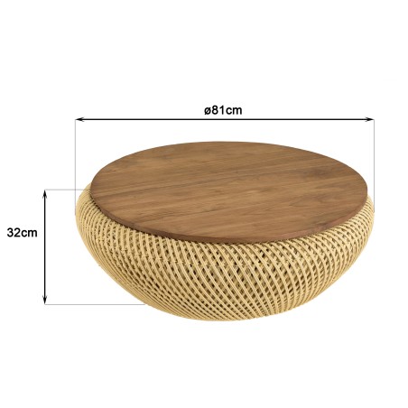 SIXTINE Round Coffee Table 80x80cm in Beige Rattan