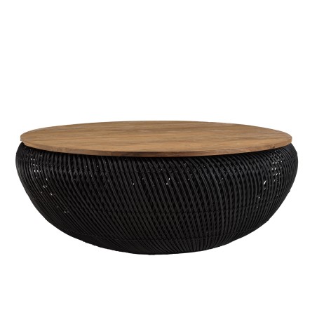 SIXTINE Round Coffee Table 100x100cm in Black Rattan with Removable Top