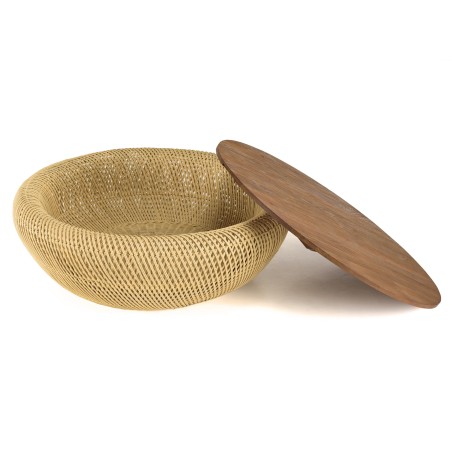 SIXTINE Round Coffee Table 100x100cm in Beige Rattan | Natural and Functional