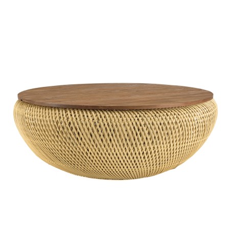 Table basse ronde SIXTINE en rotin beige - 100x100cm