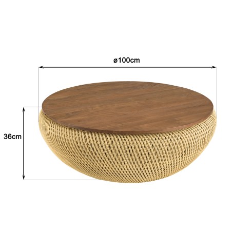 SIXTINE Round Coffee Table 100x100cm in Beige Rattan | Natural and Functional