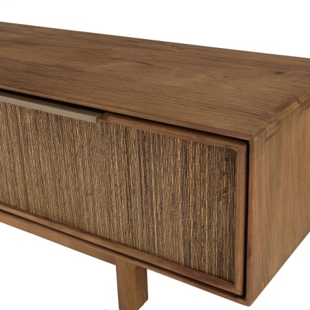 Sixtine TV Stand with 2 Drawers | Recycled Teak Wood & Natural Weave