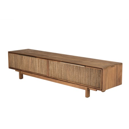 Sixtine TV Stand with 2 Drawers | Recycled Teak Wood & Natural Weave