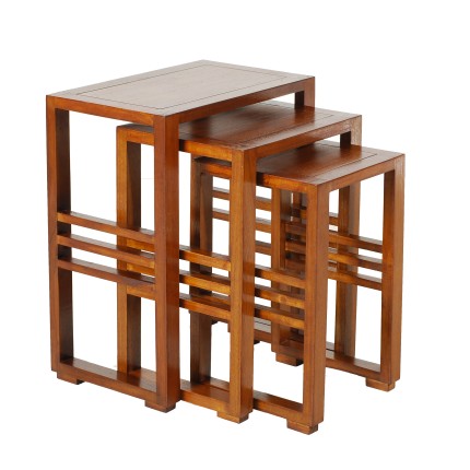 LORINE Nesting Tables - Set of 3 Rectangular Tables in Brown Mindi Wood