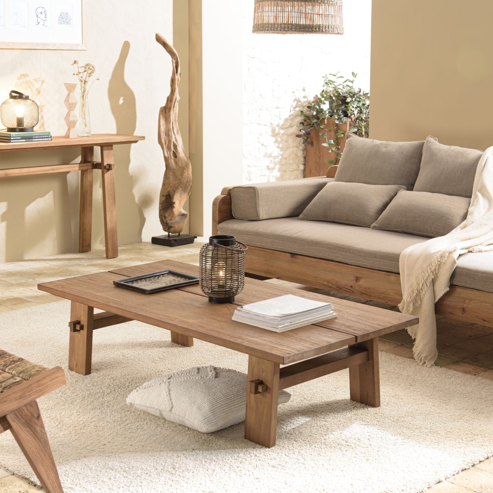 Table basse rectangulaire en bois de teck recyclé SIXTINE 140x70cm Table basse rectangulaire en bois de teck recyclé SIXTINE 140x70cm