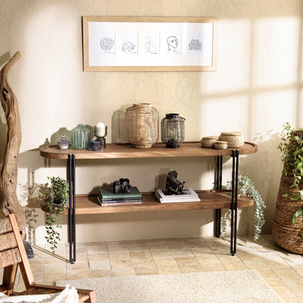 Console double plateau SIXTINE en bois de teck recyclé Console double plateau SIXTINE en bois de teck recyclé