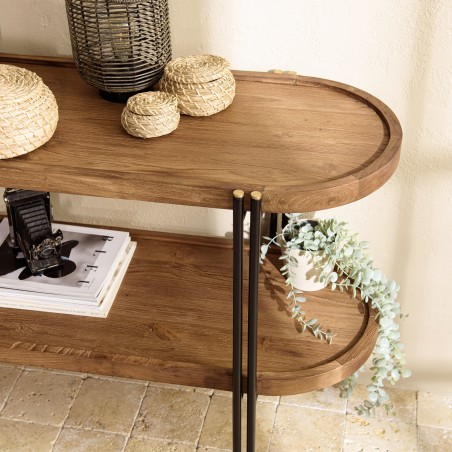 Console double plateau SIXTINE en bois de teck recyclé