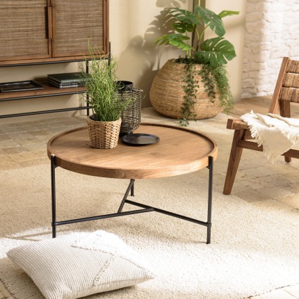 Table basse ronde SIXTINE en bois de teck recyclé