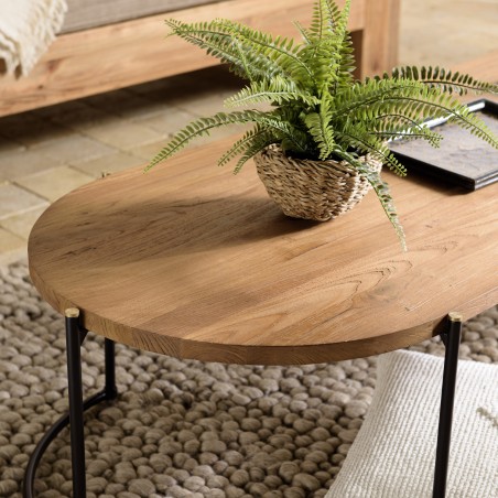 SIXTINE Oval Coffee Table 163x63cm - Recycled Teak Wood Top