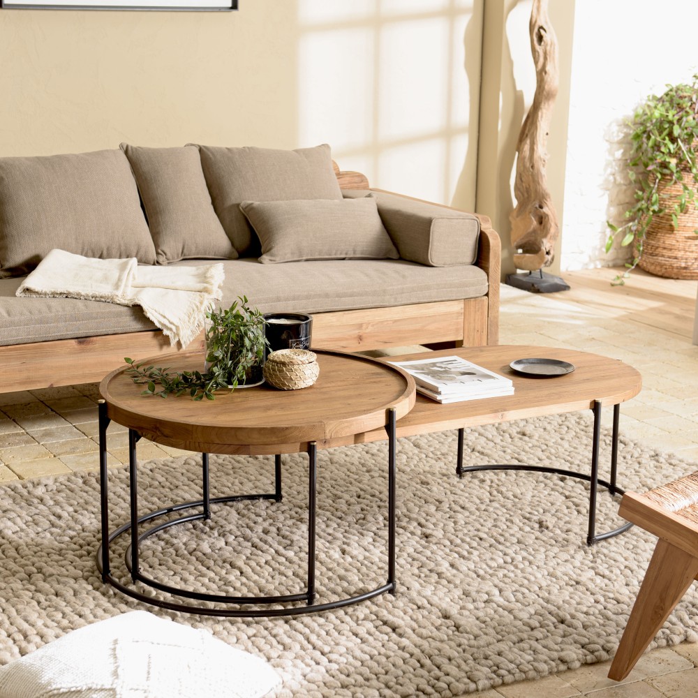 Set de 2 tables basses ovale et ronde SIXTINE Set de 2 tables basses ovale et ronde SIXTINE