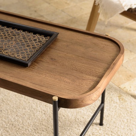 SIXTINE Oval Coffee Table 85x43cm - Recycled Teak Wood Top