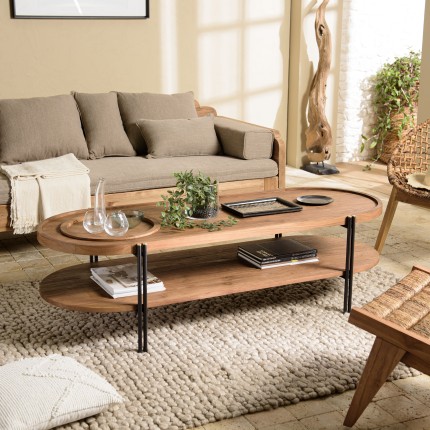 Table basse ovale Sixtine - Teck recyclé et métal noir
