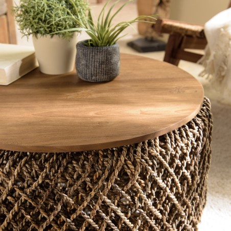 Table basse ronde SIXTINE 70x70cm en fibre de cocotier