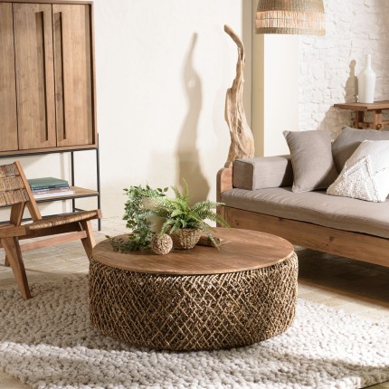 SIXTINE Round Coffee Table 100x100cm - Natural and Recycled Materials