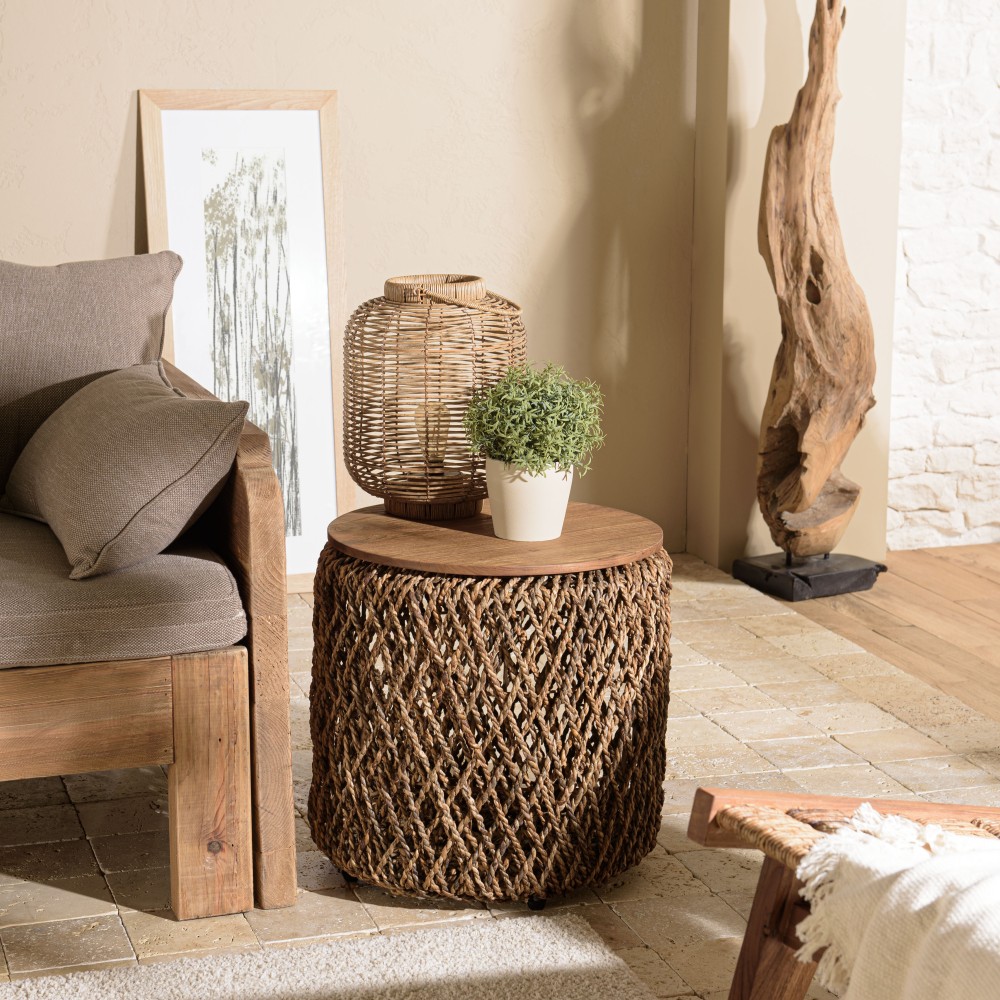 Table d'appoint ronde SIXTINE 50x50cm en fibre de cocotier Table d'appoint ronde SIXTINE 50x50cm en fibre de cocotier