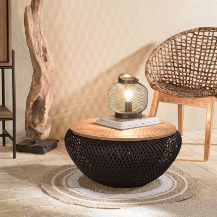 Table basse ronde SIXTINE en rotin noir 65x65cm
