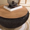 Table basse ronde SIXTINE en rotin noir 65x65cm