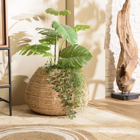 SIXTINE Small Plant Pot in Natural Abaca Weave