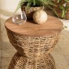 SIXTINE Brown Stool with Recycled Teak Wood Seat