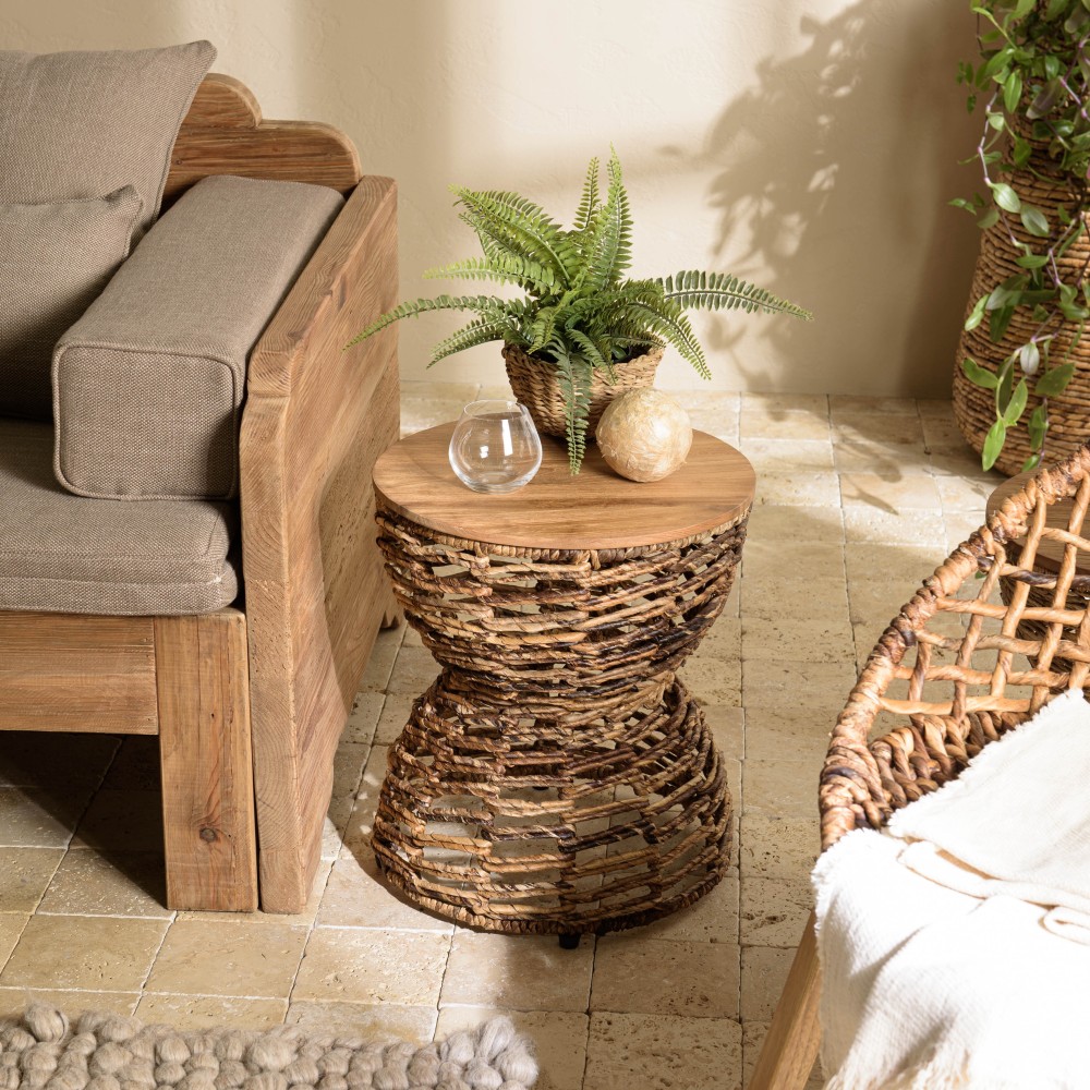 SIXTINE Openwork Stool with Recycled Teak Seat - Multifunctional and Stylish SIXTINE Openwork Stool with Recycled Teak Seat - Multifunctional and Stylish