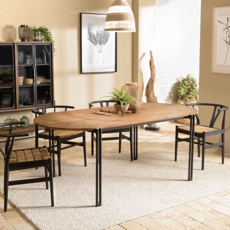 SIXTINE Oval Dining Table 200x105cm - Recycled Teak Wood Top