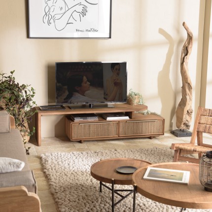 Meuble TV SIXTINE modulable 140x40cm en bois teck recyclé