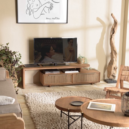 Meuble TV SIXTINE modulable 140x40cm en bois teck recyclé