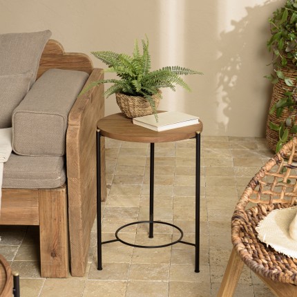 SIXTINE Round Side Table - Recycled Teak and Steel