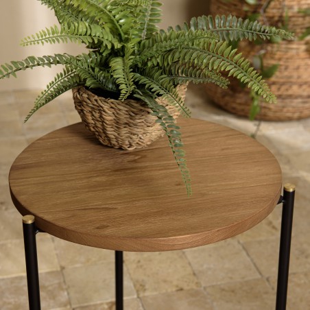 SIXTINE Round Side Table - Recycled Teak and Steel