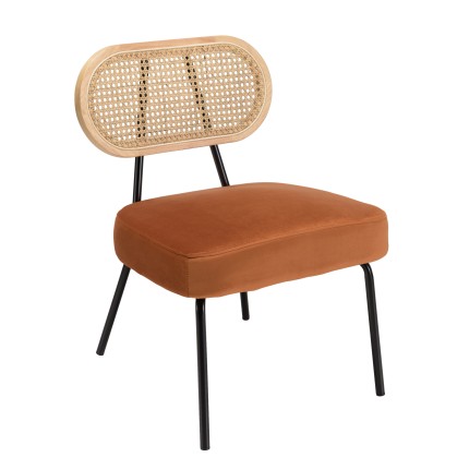 AGATHE Black Metal Armchair with Amber Orange Velvet Seat