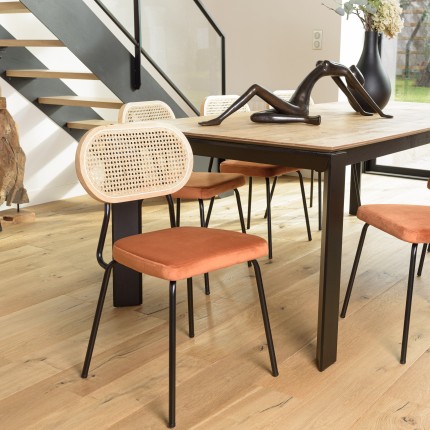 AGATHE Set of 2 Black Metal Chairs with Amber Orange Velvet Seats