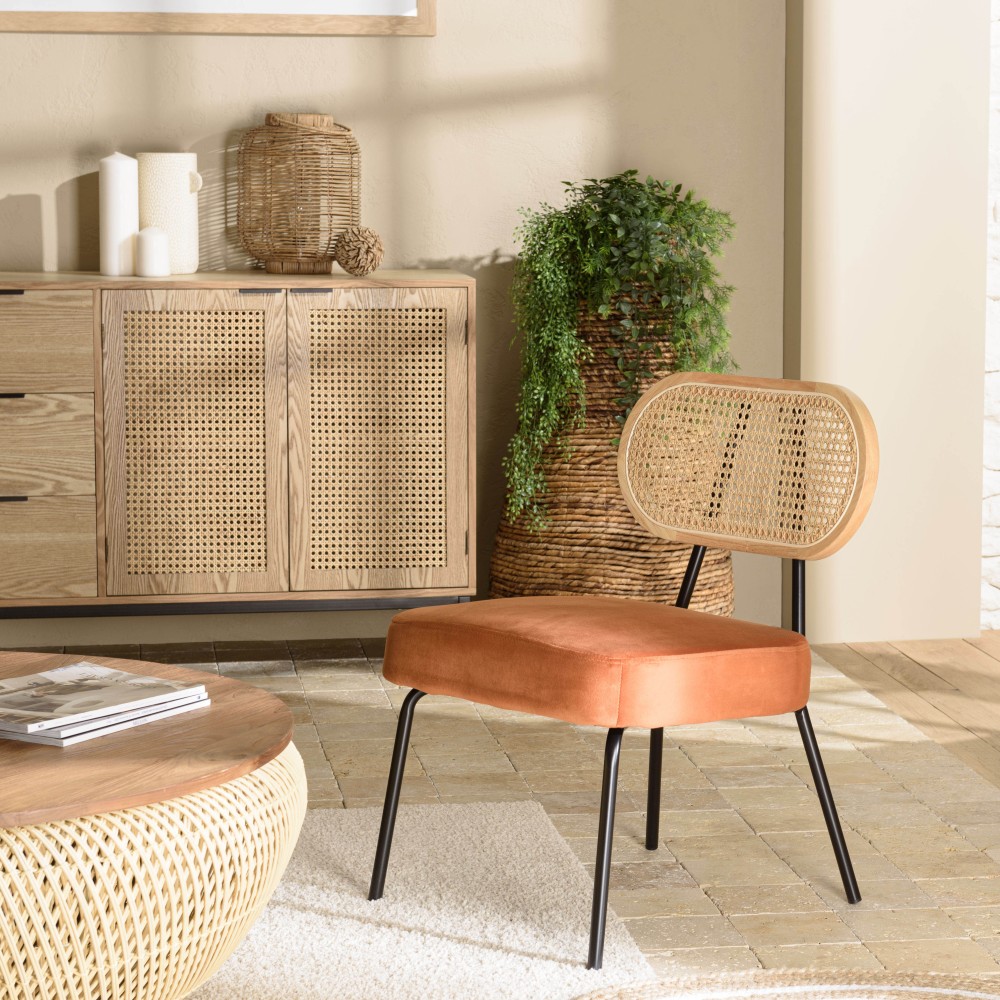 Fauteuil AGATHE - Métal noir et velours orange ambré Fauteuil AGATHE - Métal noir et velours orange ambré