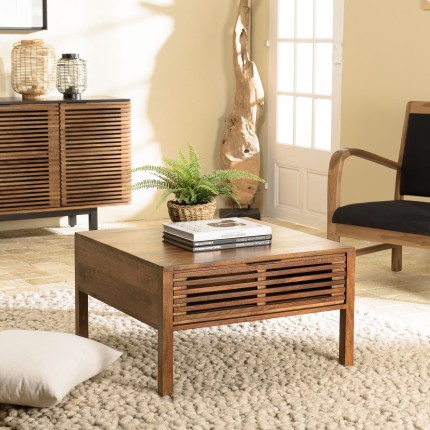 ALIX Square Coffee Table 70x70cm - Mango Wood with 2 Drawers