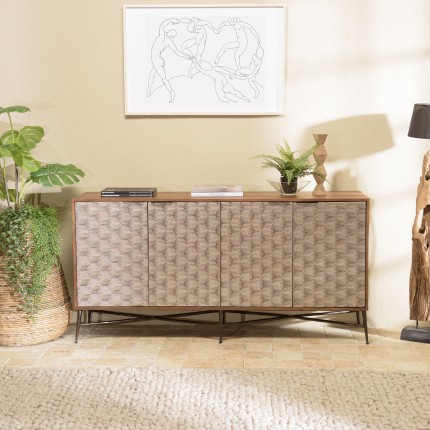 ALIX Mango Wood Sideboard with Ethnic Patterns - 4 Doors
