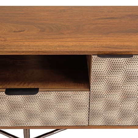 ALIX TV Stand - Mango Wood with Ethnic Patterns
