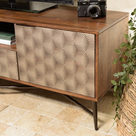 ALIX TV Stand - Mango Wood with Ethnic Patterns