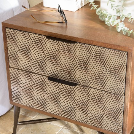 ALIX Bedside Table - Mango Wood with 2 Drawers